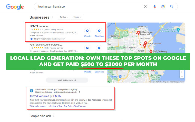 local lead generation: own these top spots on Google and get paid $500 to $3000 per month